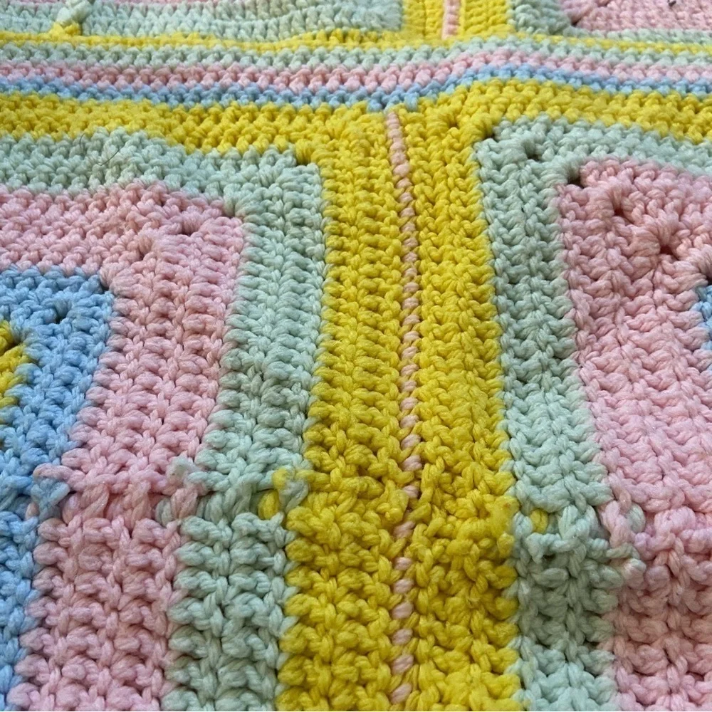 Afghan Crochet Throw Blanket Raised 3D Square Blanket Handmade Pastel Rainbow